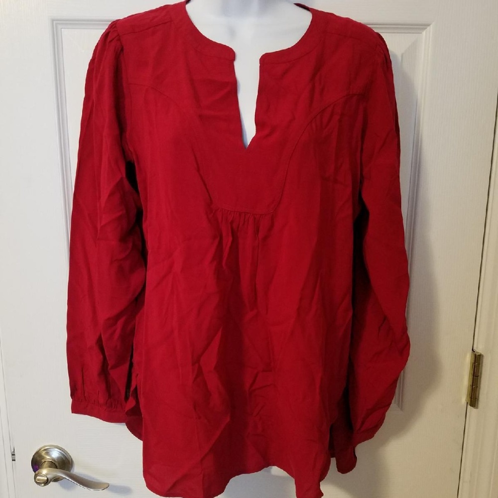 Ann Taylor LOFT Long Peasant Red Blouse Size S NWT